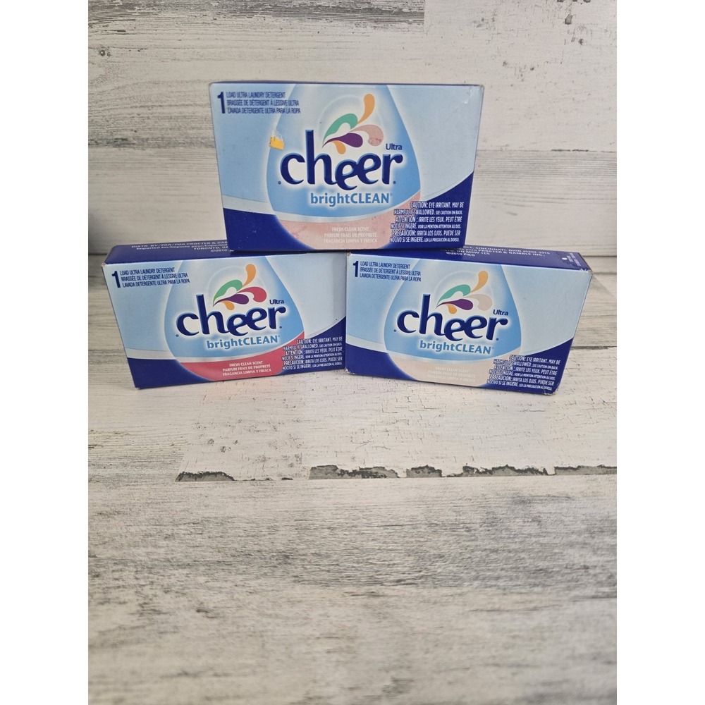 Lot of 3 Cheer Ultra brightCLEAN Powder Laundry Detergent Single Load Boxes 2010